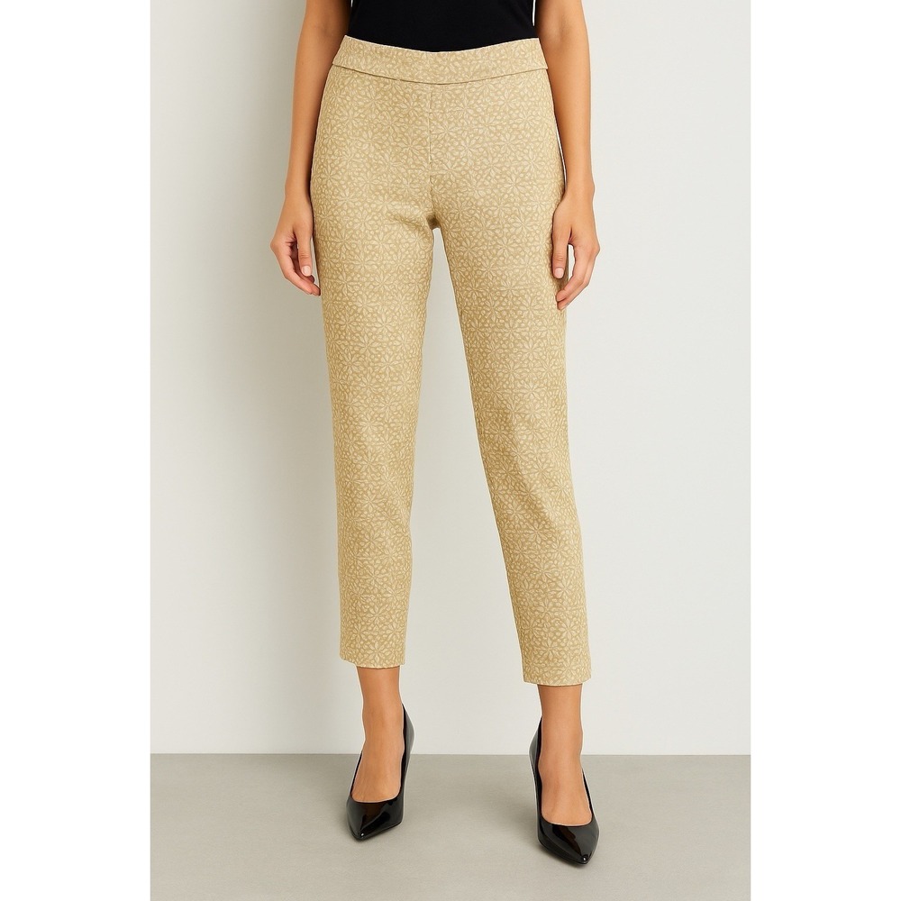 Nanette Lepore Ankle Pants Womens Small Tan Floral Jacquard Slim Tapered Stretch